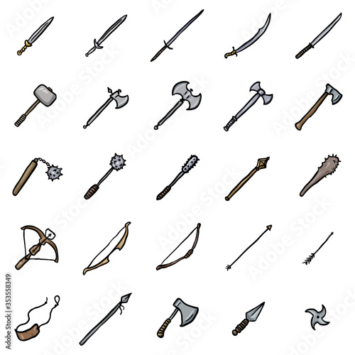 Vector Set of Doodle Medieval Weapon Icons