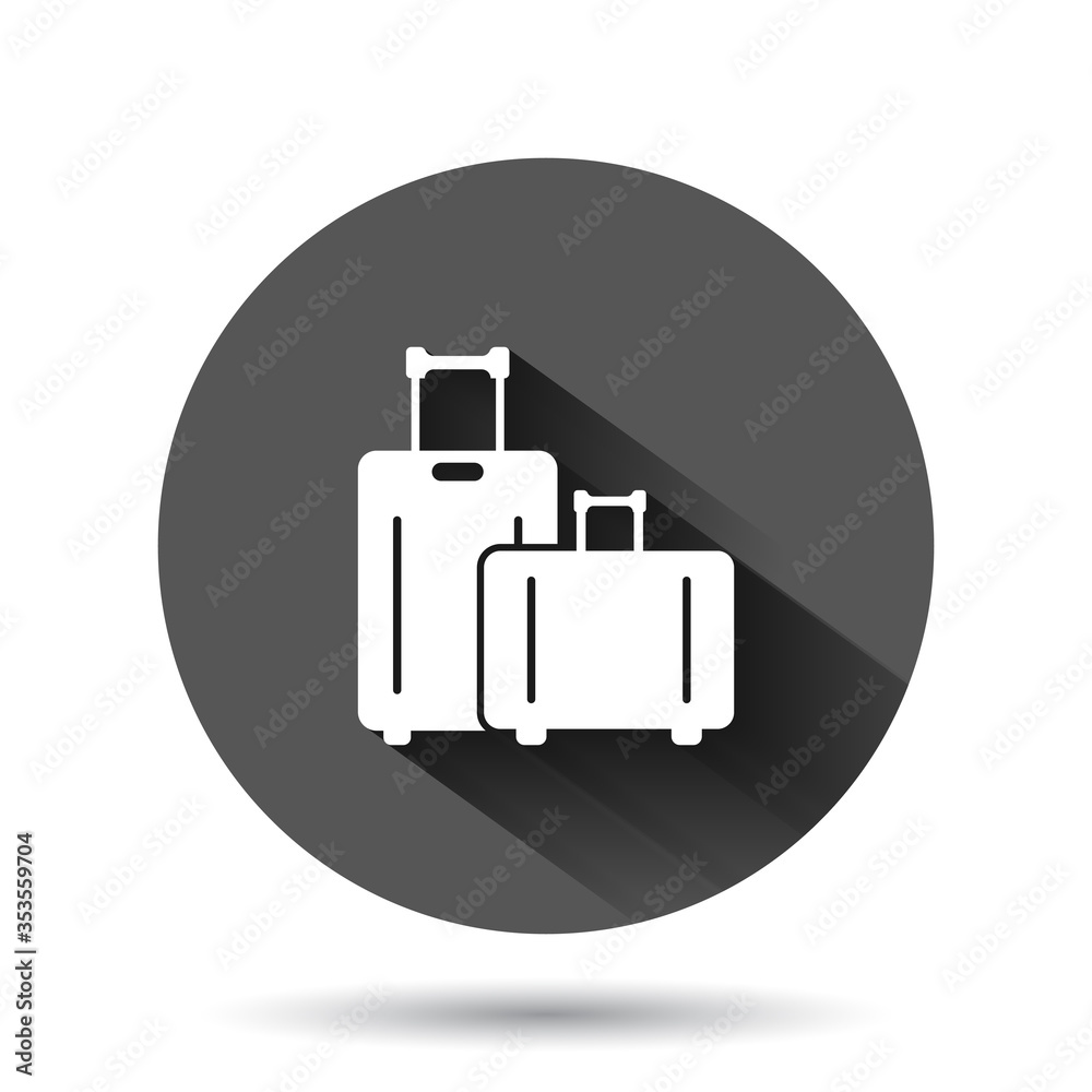 Travel bag icon in flat style. Luggage vector illustration on black round  background with long shadow effect. Baggage circle button business concept.  Stock Vector | Adobe Stock