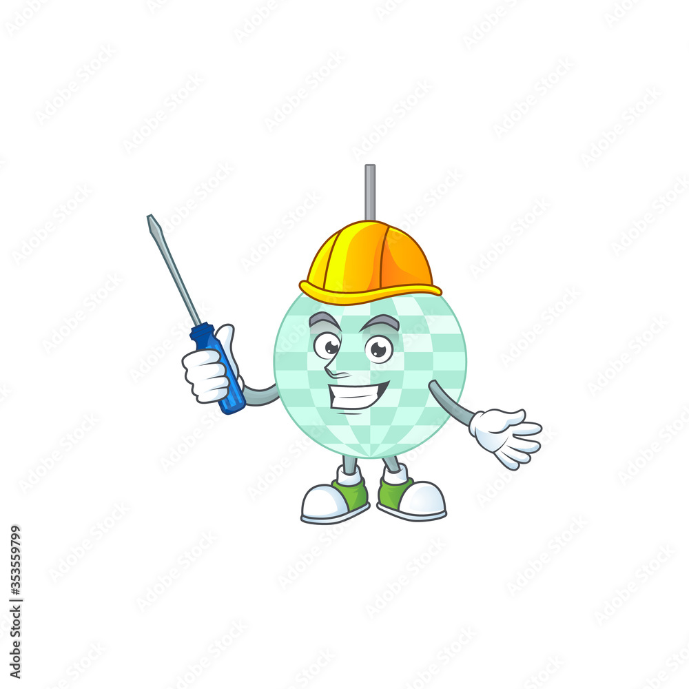 A cartoon image of disco ball in a automotive character A cartoon image of disco ball in a automotive character