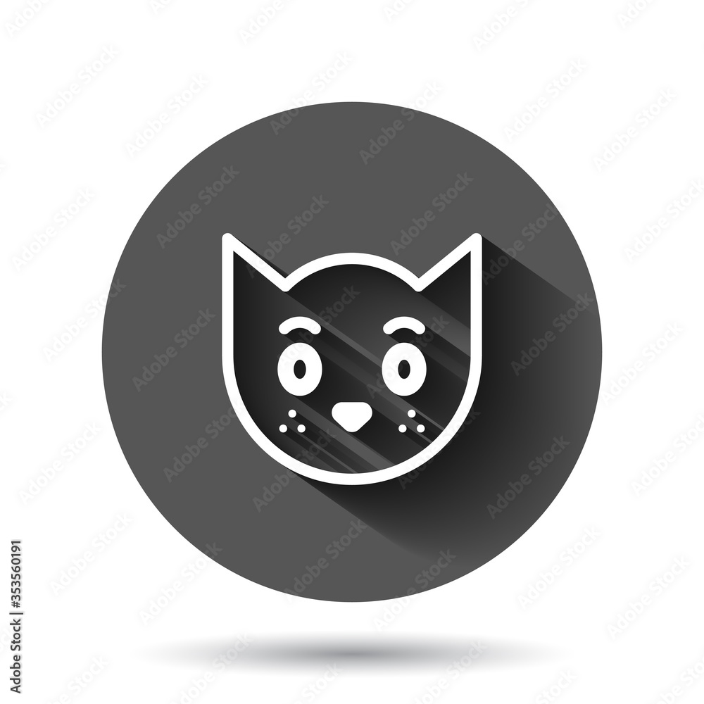 Cat head icon in flat style. Cute pet vector illustration on black round background with long shadow effect. Animal circle button business concept. Cat head icon in flat style. Cute pet vector illustration on black round background with long shadow effect. Animal circle button business concept.