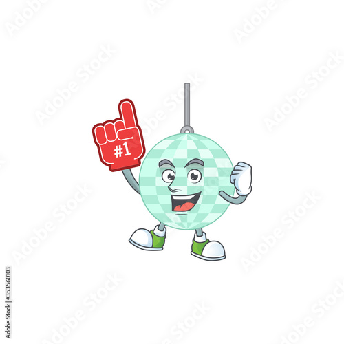 Disco ball Cartoon character design style with a red foam finger