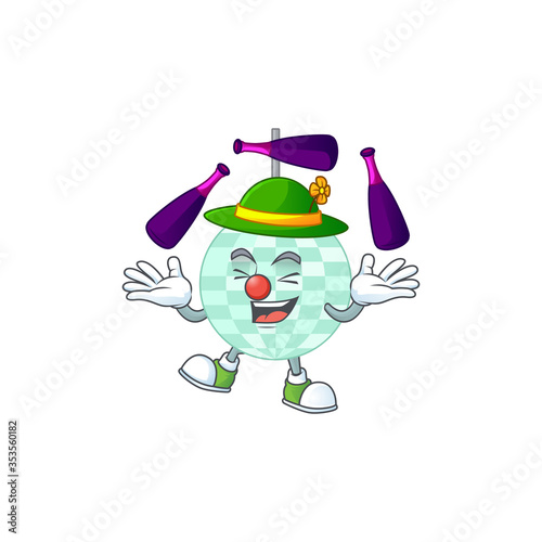 Disco ball mascot cartoon design playing Juggling on circus