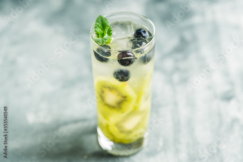 Blueberry cocktail with kiwi fruit. Selective focus. Shallow depth of field.