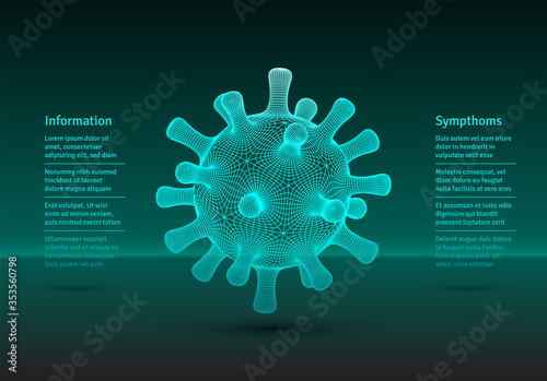 Coronavirus COVID-19 medical background with technology styled schematic grid virus floating in scientific infographic booklet template