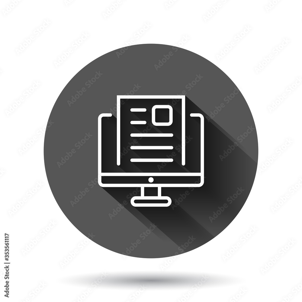Blogging icon in flat style. Social media communication vector illustration on black round background with long shadow effect. Content circle button business concept. Blogging icon in flat style. Social media communication vector illustration on black round background with long shadow effect. Content circle button business concept.
