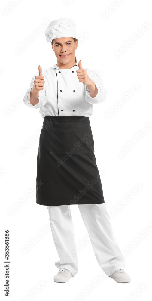 Transgender chef showing thumb-up on white background Transgender chef showing thumb-up on white background