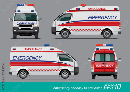 VECTOR EPS10 - white emergency car template, medical van, isolated on grey background.