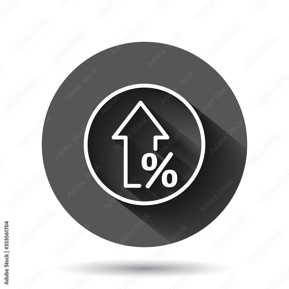 Growth arrow icon in flat style. Revenue vector illustration on black round background with long shadow effect. Increase circle button business concept. Growth arrow icon in flat style. Revenue vector illustration on black round background with long shadow effect. Increase circle button business concept.