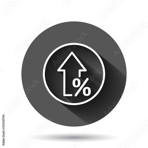 Growth arrow icon in flat style. Revenue vector illustration on black round background with long shadow effect. Increase circle button business concept.