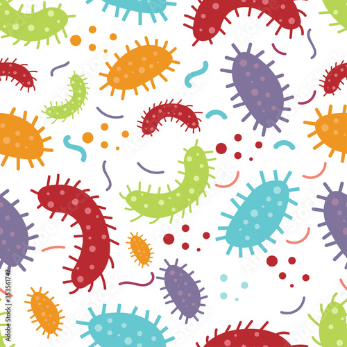 Bacterias and viruses seamless pattern background.