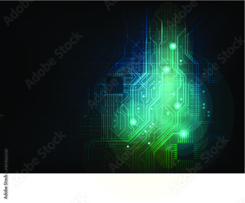 circuit component with lightening in the dark abstract digital technology background