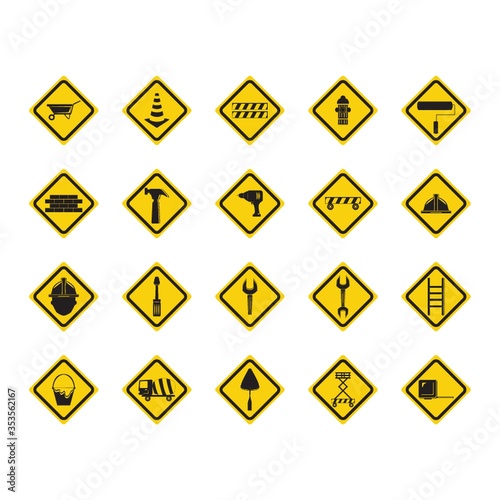 Set of construction sign boards