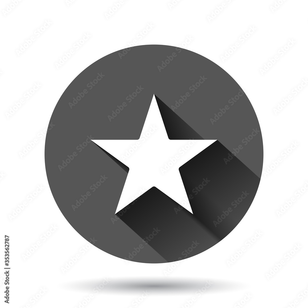 Star icon in flat style. Shape vector illustration on black round background with long shadow effect. Geometric emblem circle button business concept. Star icon in flat style. Shape vector illustration on black round background with long shadow effect. Geometric emblem circle button business concept.