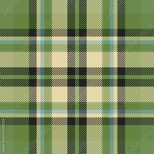 Pixel background vector design. Modern seamless pattern plaid. Square texture fabric. Tartan scottish textile. Beauty color madras ornament.