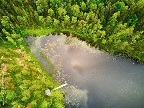 Aerial view of Helgtrask lake in Sipoonkorpi national park of Finland photo