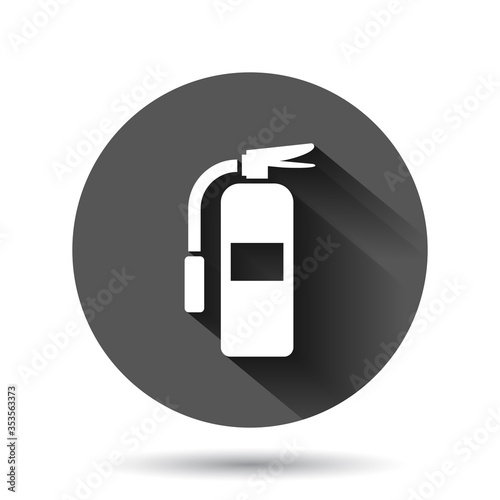 Extinguisher icon in flat style. Fire protection vector illustration on black round background with long shadow effect. Emergency circle button business concept.