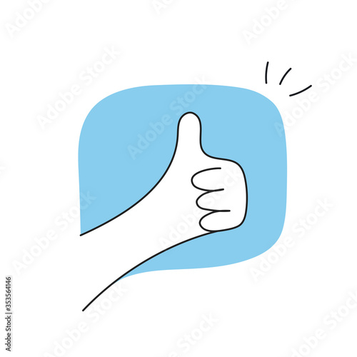 Thumb up. Ok, social media like, appreciation, feedback, positive assessment, recommend button in social networking service. Flat line vector cartoon design style in light colors.