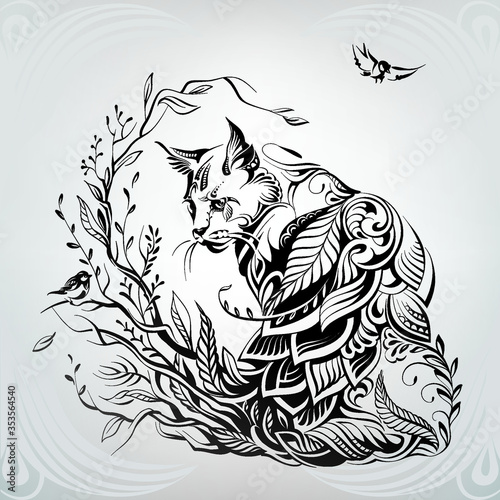 Cat in a floral ornament