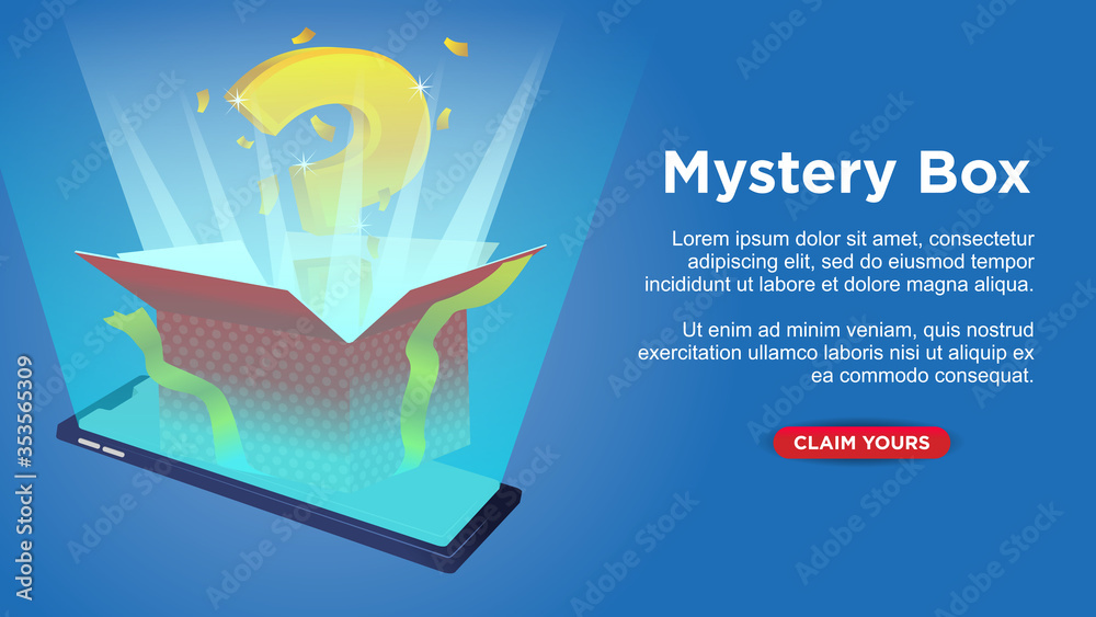 Mystery Gift Box Come Out From Mobile Phone. Msartphone With Copy Space  Custom Web Page Template Vector Illustration Stock Vector | Adobe Stock