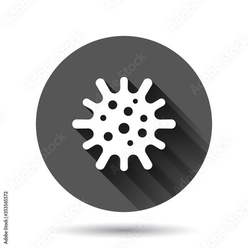 Coronavirus bacteria cell icon in flat style. Allergy vector illustration on black round background with long shadow effect. Microbe virus circle button business concept. photo