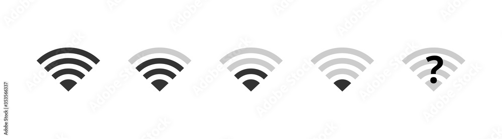 Wi-fi icons set. Wireless internet wifi signal level, wifi off, disconnected network. Communication symbols vector illustration for web, design, app, ui - obrazy, fototapety, plakaty 