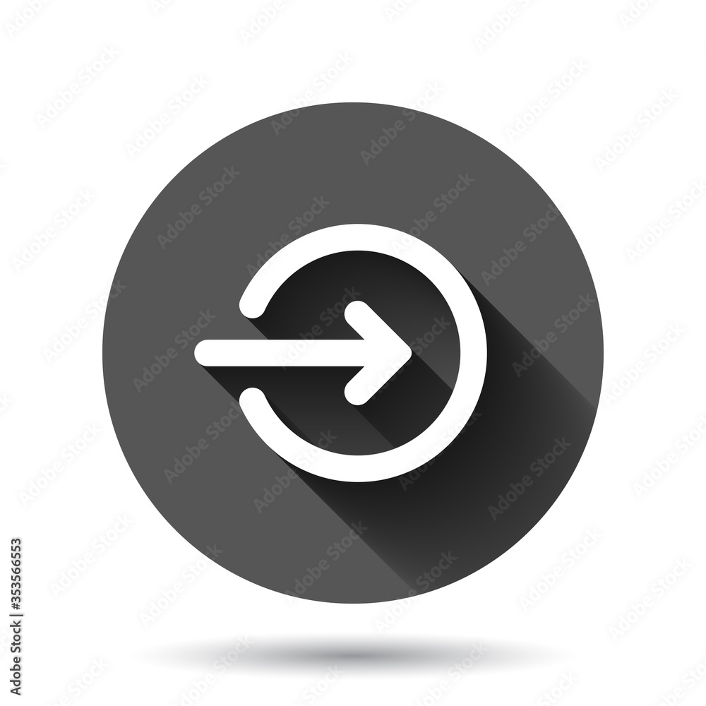 Login icon in flat style. Arrow access vector illustration on black round background with long shadow effect. Door entry circle button business concept. Login icon in flat style. Arrow access vector illustration on black round background with long shadow effect. Door entry circle button business concept.