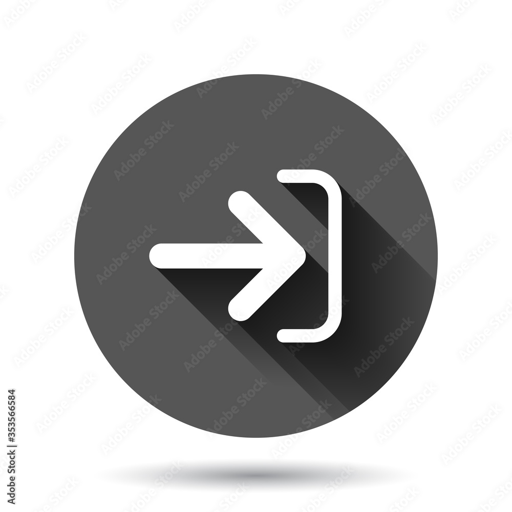 Login icon in flat style. Arrow access vector illustration on black round background with long shadow effect. Door entry circle button business concept. Login icon in flat style. Arrow access vector illustration on black round background with long shadow effect. Door entry circle button business concept.