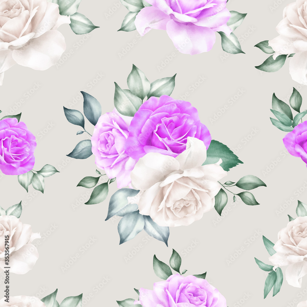 Beautiful seamless pattern with watercolor floral and leaves