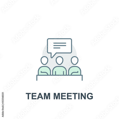 Business process in team work discussion, group interaction. human resource management. partnership collaboration forum. team meeting icon. vector illustration. design on white background. EPS 10
