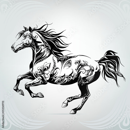 Running horse in floral ornament