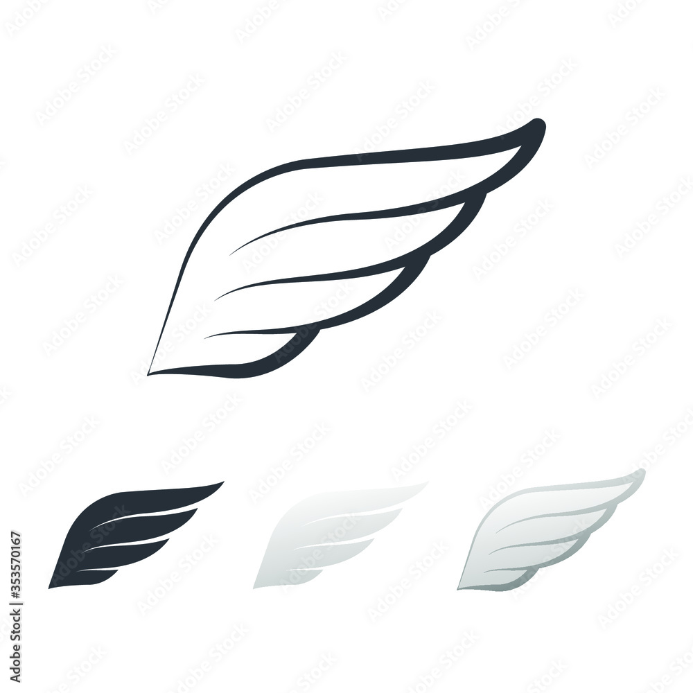 Fototapeta premium Wing bird element in left part. Flying wings symbol for badge, shield and logo, Angle wing.Wing, vector, icon, graphic, eagle, heraldic, minimal. Vector illustration. Design on white background.EPS10 