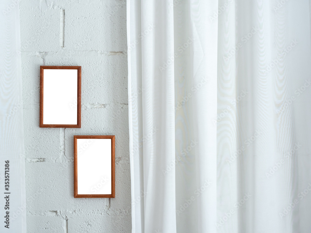 White blank space on two wooden frames. White blank space on two wooden frames.
