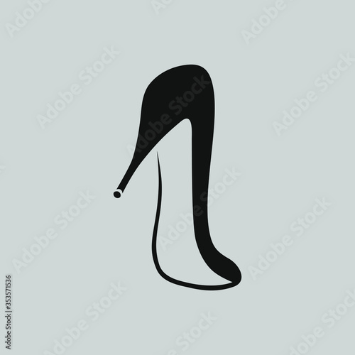 High heeled shoe symbol, icon on gray backdrop. Design element