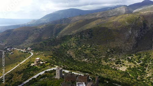 Greece Vatheia village. Mani Peninsula. Laconia Peloponnese aerial view 4k photo