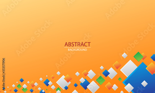 Orange yellow abstract background with colorful gradient square Plates (Grey, green, orange & blue)
