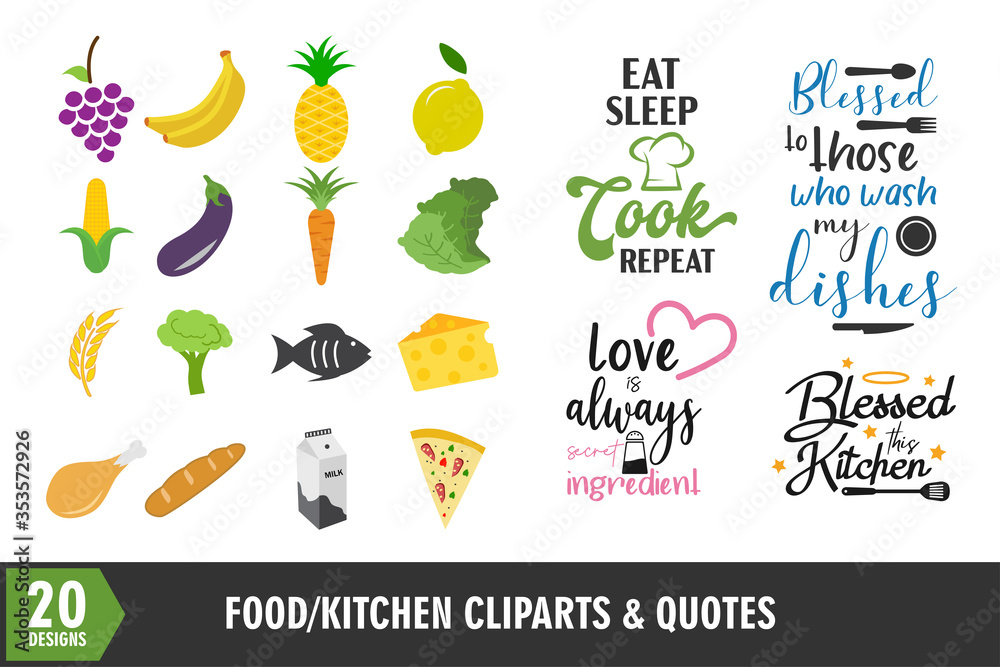 Food icon and quote graphic design set