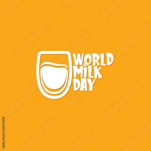 vector wold milk day outline style icon or label isolated on orange background. Milk day greeting poster design template. Milk day logo with milk glass
