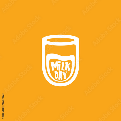 vector wold milk day outline style icon or label isolated on orange background. Milk day greeting poster design template. Milk day logo with milk glass