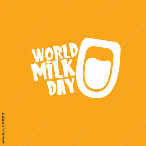 vector wold milk day outline style icon or label isolated on orange background. Milk day greeting poster design template. Milk day logo with milk glass