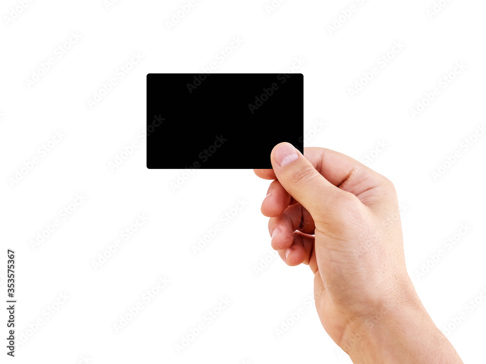 Empty man hand holding business card isolated. Empty man hand holding business card isolated.