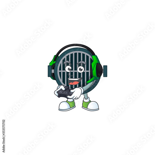 A cartoon design of grill clever gamer play wearing headphone