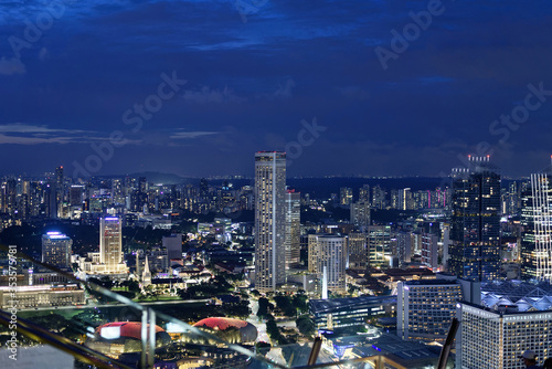 Birds eye view of Singapore at dusk