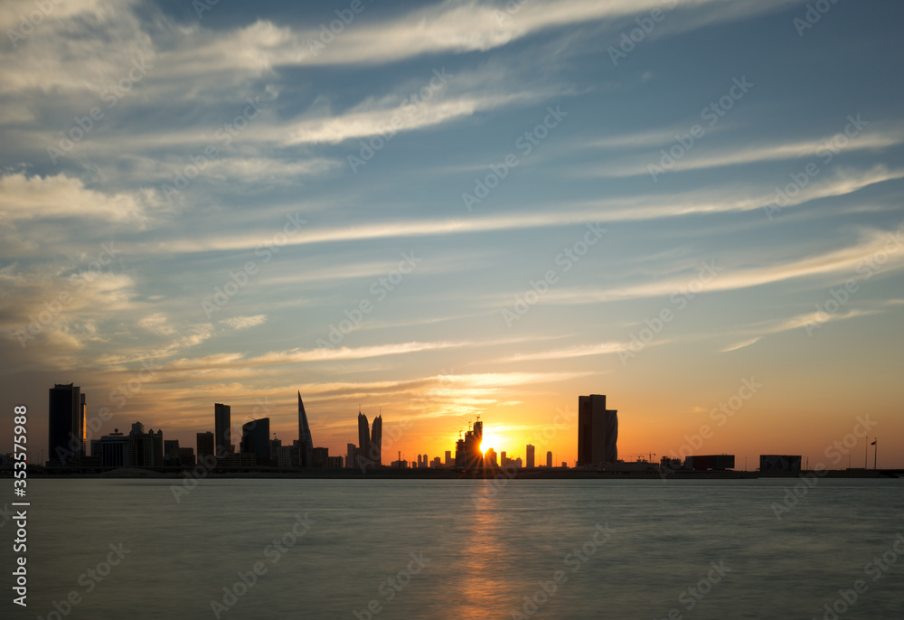 Bahrain skyline and sunset