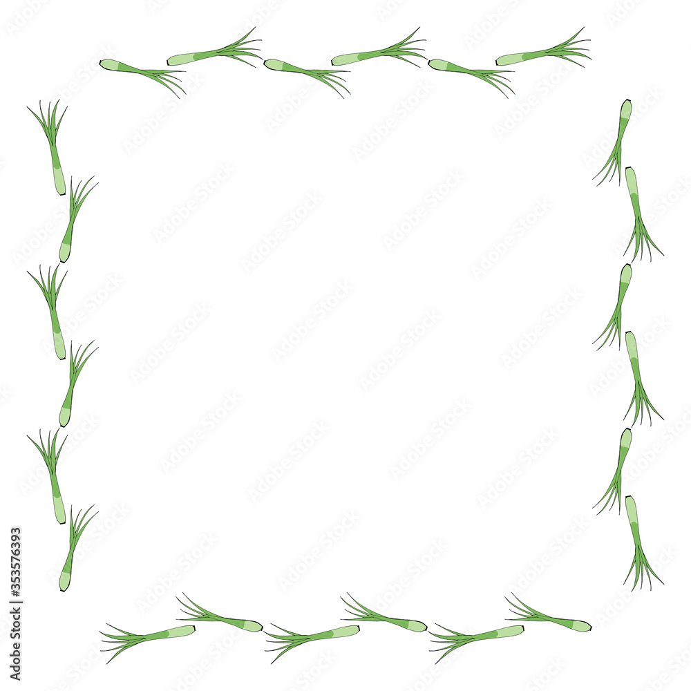 Square frame with green onion on white background. Vector image. Square frame with green onion on white background. Vector image.