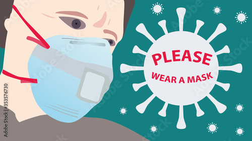 Cute male person wearing protective face mask. Please wear a mask.