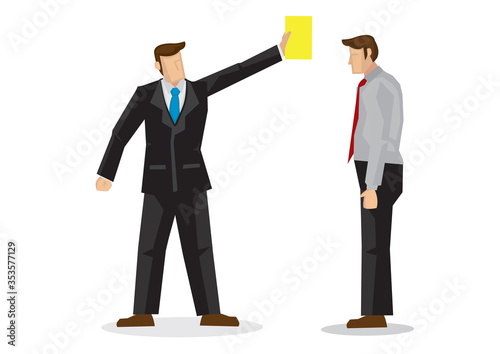 Boss showing his employee a yellow card.