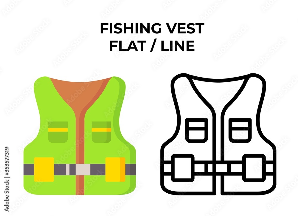 Camping fishing vest line and flat icon, logo and badge. Vector. Eps 10 Camping fishing vest line and flat icon, logo and badge. Vector. Eps 10