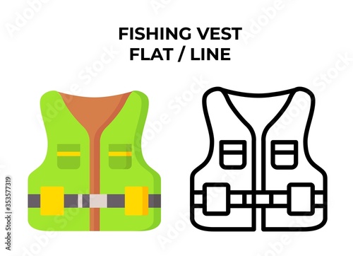 Camping fishing vest line and flat icon, logo and badge. Vector. Eps 10