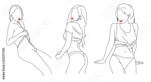 Erotic WomanBody. Nude Line DrawingArt Design. Vector EPS 10