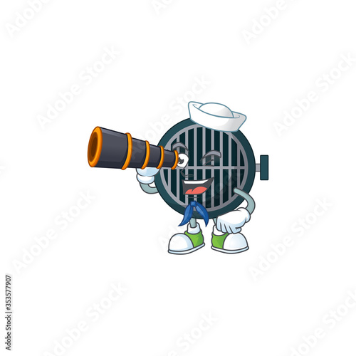cartoon picture of grill in Sailor character using a binocular